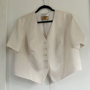 SAKS FIFTH AVENUE Plus size Bridal 100% Silk Ivory Short Sleeve Button up Blouse